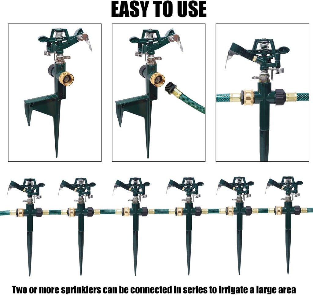 Biswing 2 Pack Impact Sprinkler Head on Metal Step Spike, Heavy Duty Zinc Alloy Lawn Sprinkler, Adjustable Coverage