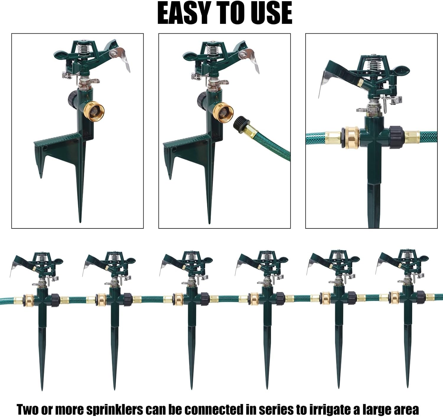 Biswing 2 Pack Impact Sprinkler Head on Metal Step Spike, Heavy Duty Zinc Alloy Lawn Sprinkler, Adjustable Coverage