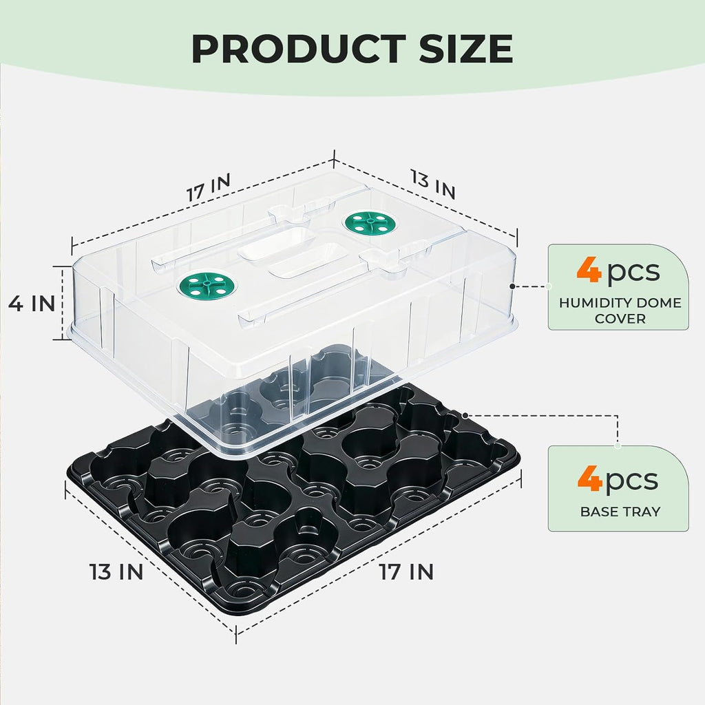 4 Pack 20 Cell Seed Starting Trays with 4 Vented Humidity Domes | Compatible with standard 3 inch nursery pots. Thick