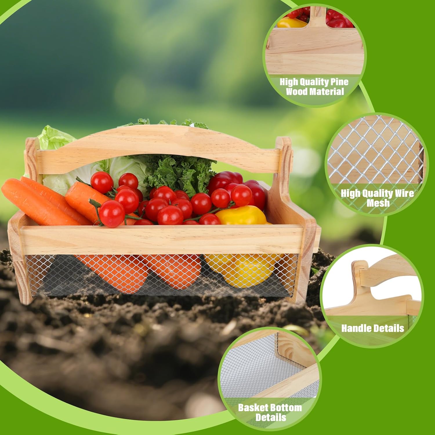 Large Garden Hod Harvest Basket for Vegetable Gardening and Harvest Gathering or Farmhouse Decor,Picnic Basket Garden