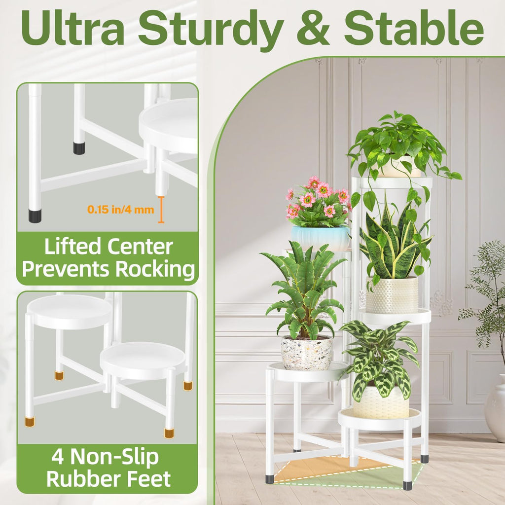 iDavosic.ly Plant Stand Indoor Outdoor, 5 Tier Metal Corner Shelf, White | Tiered Flower Display Holder, Folding Multi