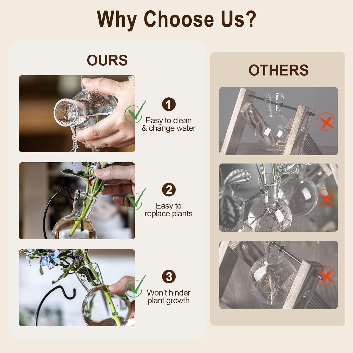 Desktop Glass Plant Propagation Station with Metal Stand, Tabletop Plant Terrarium,Hydroponics Vase for Propagating