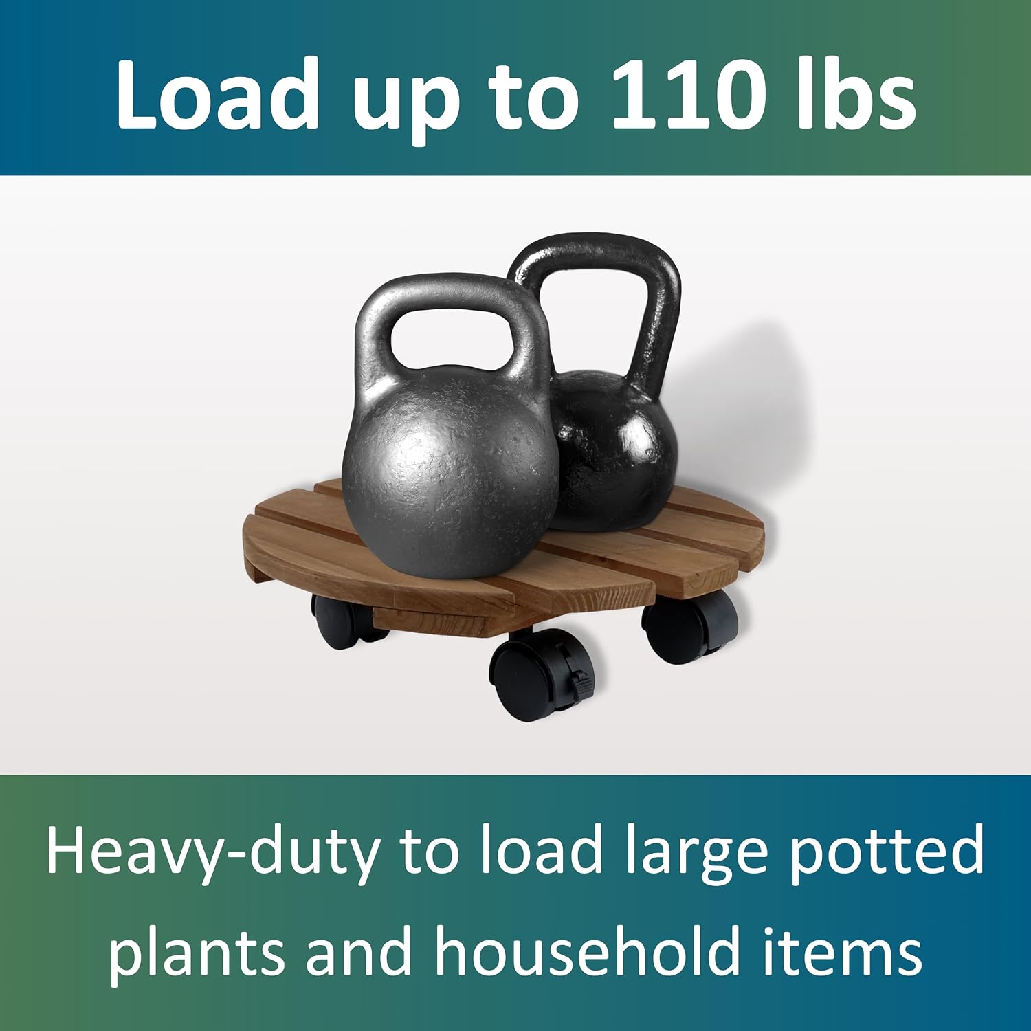 Fir Wood 12" Plant Caddy, 2 Pack, with Heavy Duty Wheels, 110 Lbs Capacity Dolly with 360-Degree Lockable Wheels for