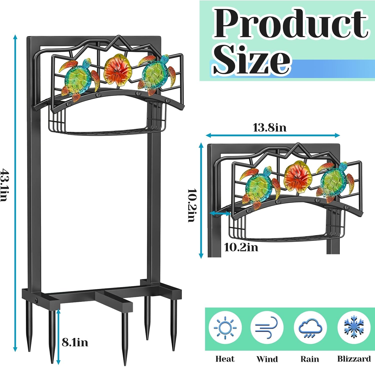 Garden Water Hose Holder 5 Spikes, Freestanding Hose Stand for Outside Yard | Water Hose Reel Stand with Storage Basket