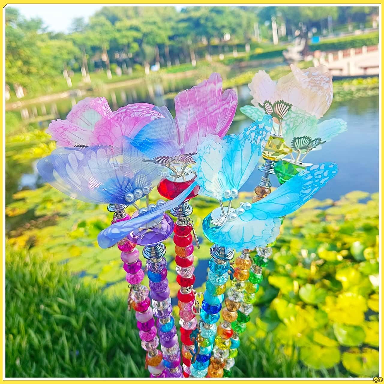 200Pcs DIY Butterfly Garden Stakes Kit - Fairy Wand Garden Stake Beads Kits, Fairy Garden Accessories Kit for Outdoor