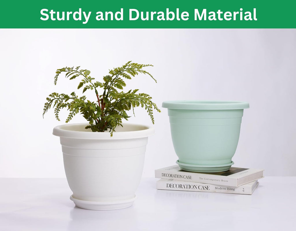 5 Packs 10 inch Flower Pots + Saucers, Large Indoor & Outdoor Pot | Large Flower Pot With Drainage Holes, Planters for