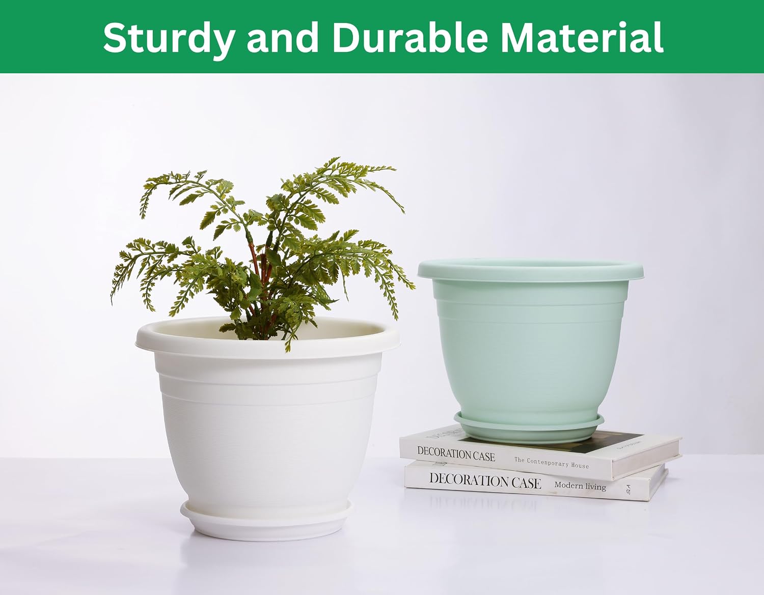 5 Packs 10 inch Flower Pots + Saucers, Large Indoor & Outdoor Pot | Large Flower Pot With Drainage Holes, Planters for