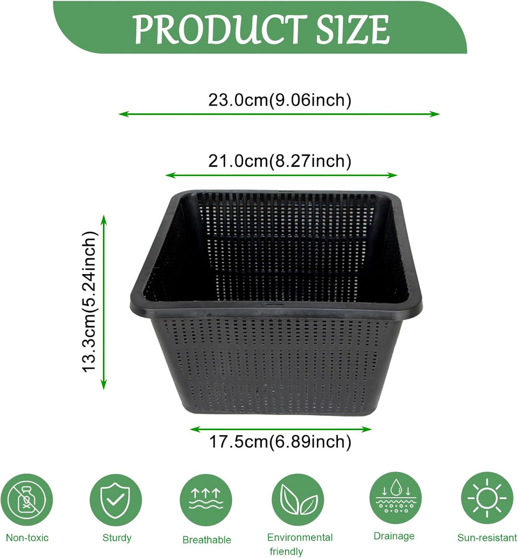 8 Pcs 9 Inch Pond Plant Baskets for Plants Hydroponics Net Pots Water Garden Plant Pots Black Plastic Pond Basket