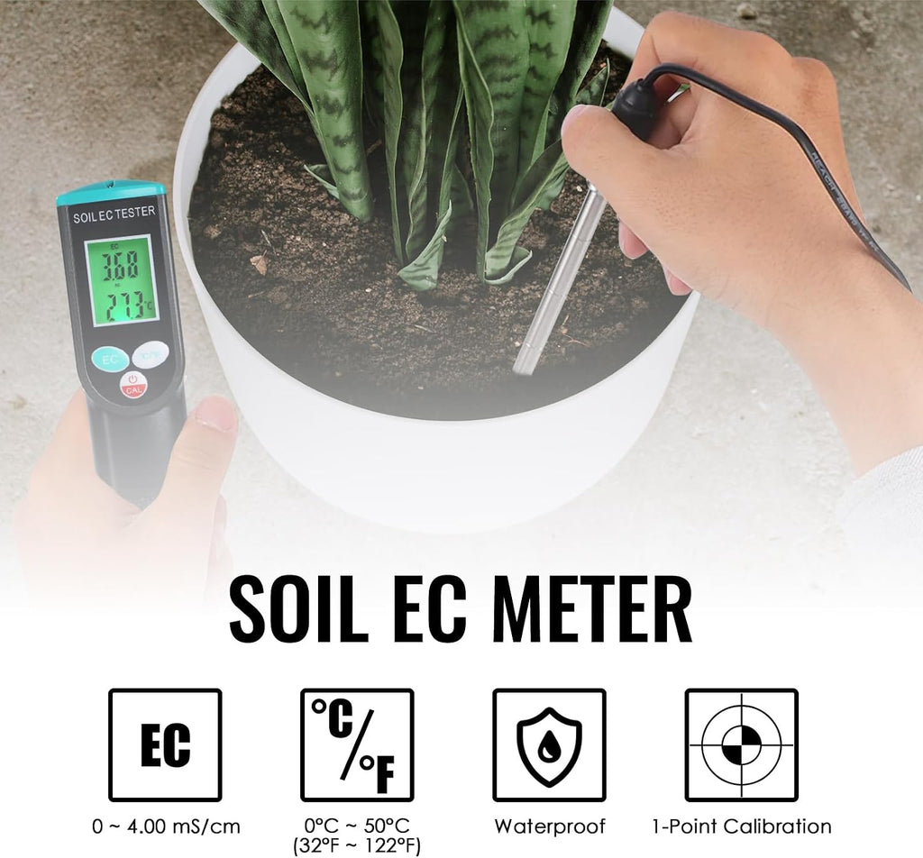 Soil EC & Temperature Meter, 2-in-1 Waterproof Digital Soil Tester with ATC, High Accuracy EC Sensor for Soil