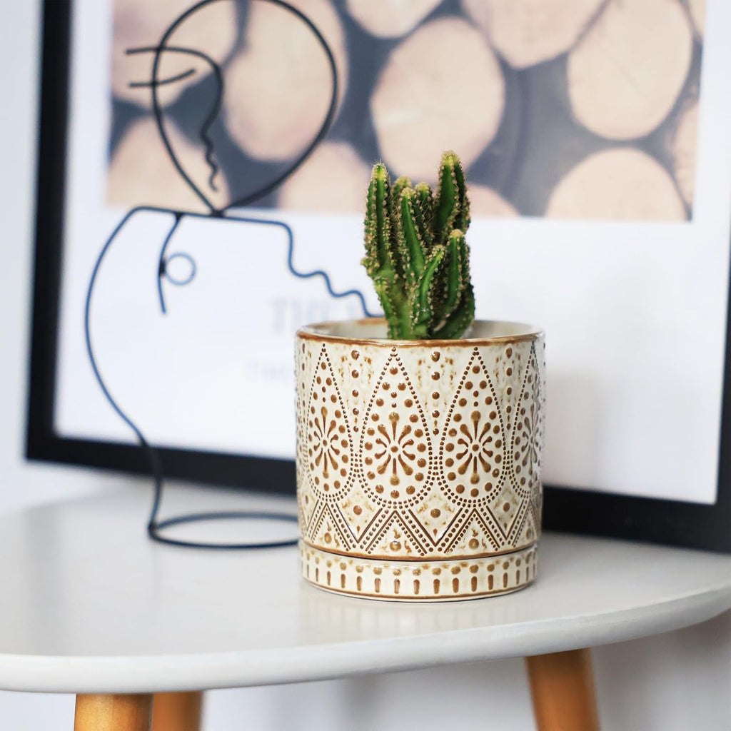 Gepege Ceramic Succulent Pots, 4 Inch Small Plant Pots with Drainage | Ceramic succulent pots with drainage holes