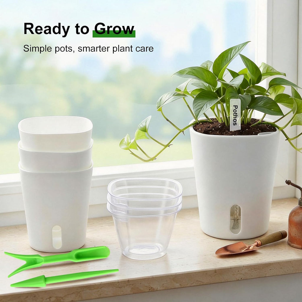 4" Self Watering Pots for Indoor Plants, 8 Pack Clear Plant Pots with Drainage, Plastic Nursery pots for Cuttings