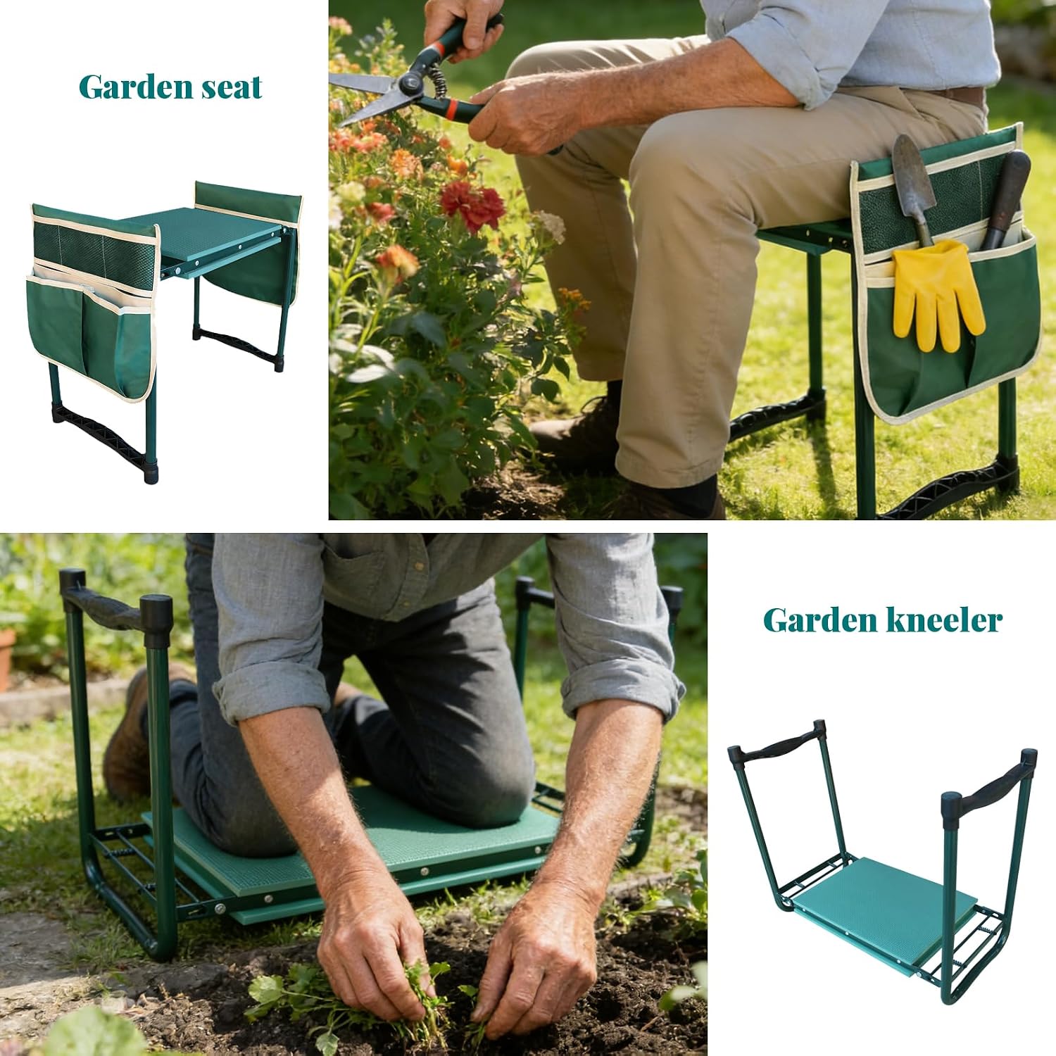 Garden Kneeler and Seat Gift for Women, Men, Seniors, Mom, Dad | Heavy-Duty with Two Tool Bag Extra-Wide 11.02"