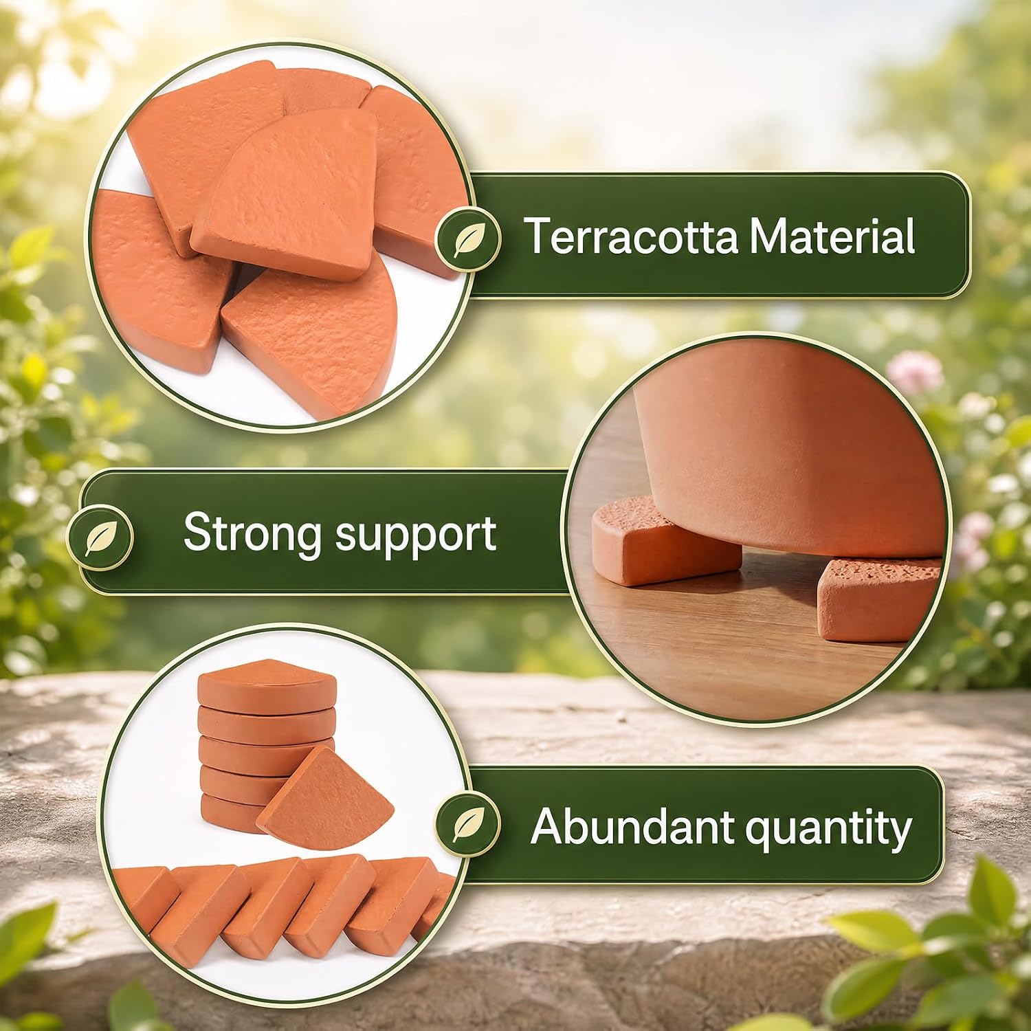 LemonRoad 12 Set Terra Cotta Cement Pot Feet for Outdoor Planters, Sector | 2.75x2.75x1.2 Inch, Plant Pot Risers for