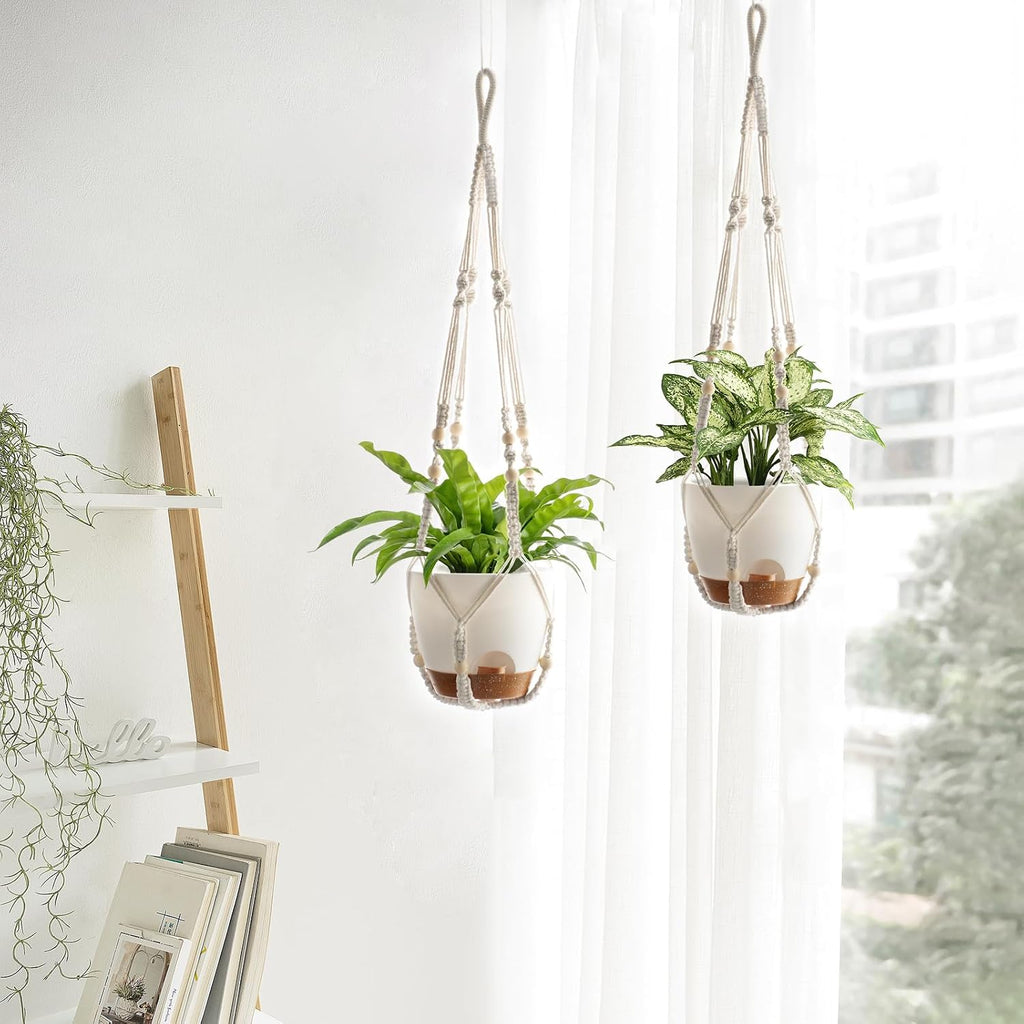 Mkono 7.5 Inch Hanging Planters for Indoor Plants, Macrame Plant Hanger 2Pc | Self-Watering Plant Pots, Hanging