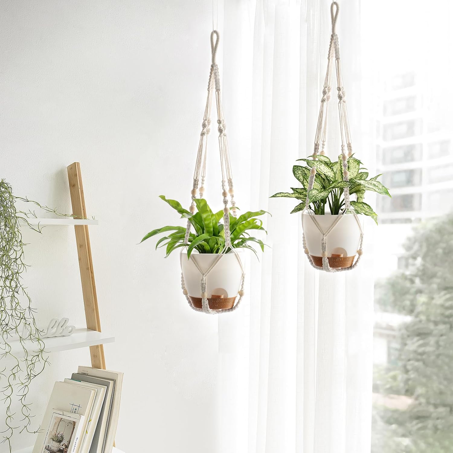 Mkono 7.5 Inch Hanging Planters for Indoor Plants, Macrame Plant Hanger 2Pc | Self-Watering Plant Pots, Hanging
