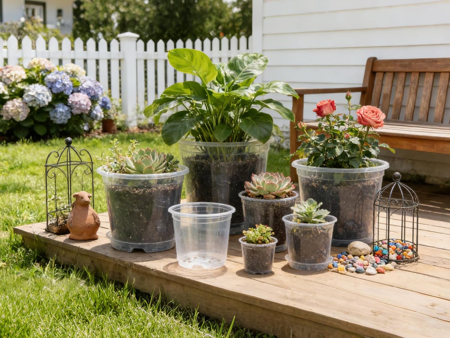 20-Pack Clear Nursery Pots with Saucers & Repotting Mat (4/5/6/7 Inch) – Transparent Plastic Plant Pots with Drainage