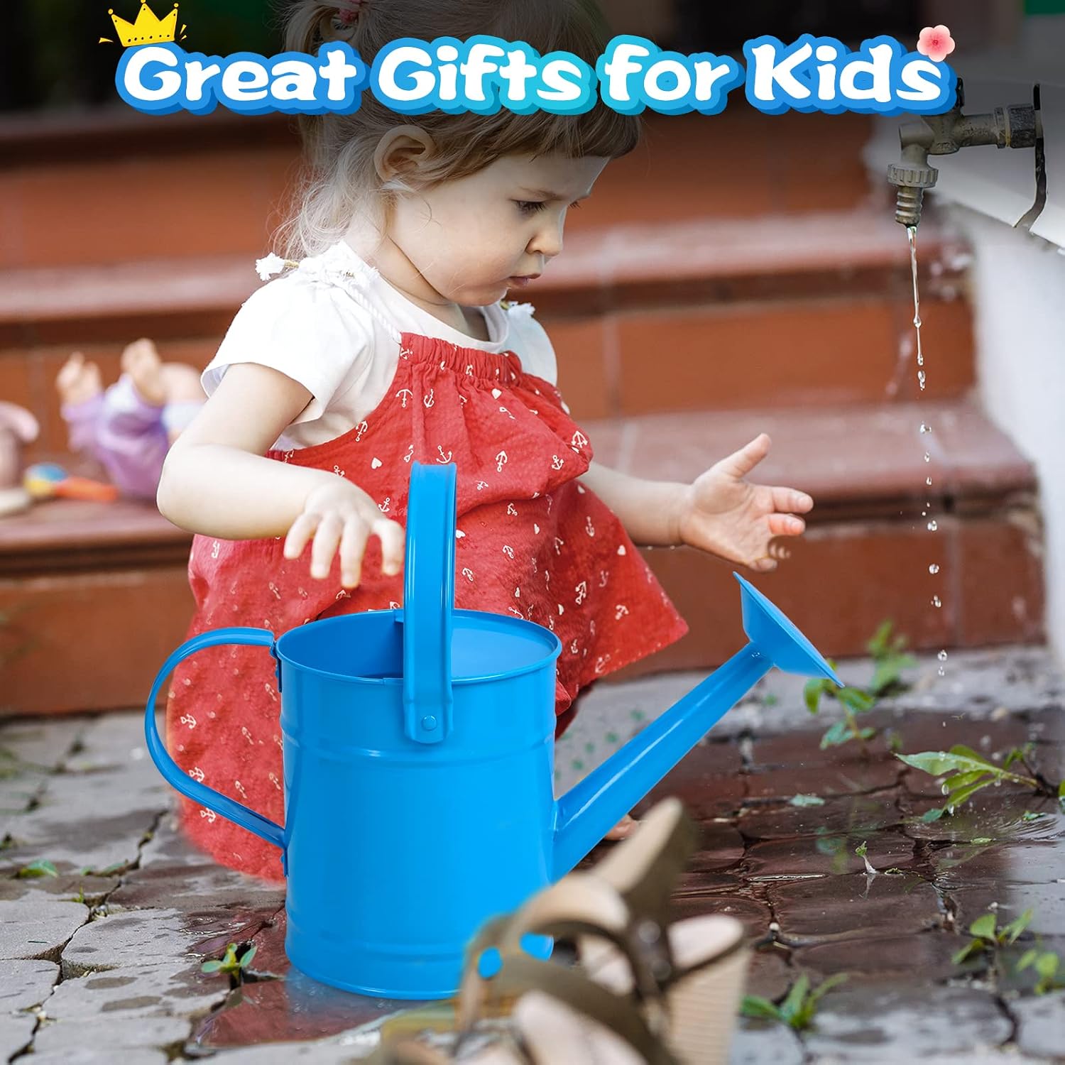 Blue Metal Watering Can, 1.5L for Kids Comfort Handle | Small Toddler Watering Can for Children,Ideal for Outdoor Home