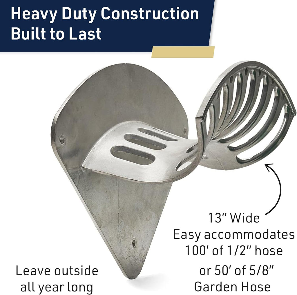 Kings County Tools Hose Reel for Outside, 13” x 5.25” x 9.75” | Heavy Duty Aluminum Hanger Wall Mount for 100ft 1/2"