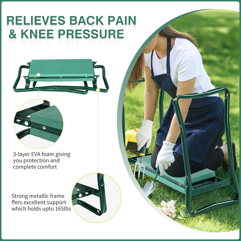 VINGLI 24in Foldable Garden Kneeler and Seat with Tool Pouch, 2-in-1 Function Portable Thicken Soft Kneeling Pad Garden