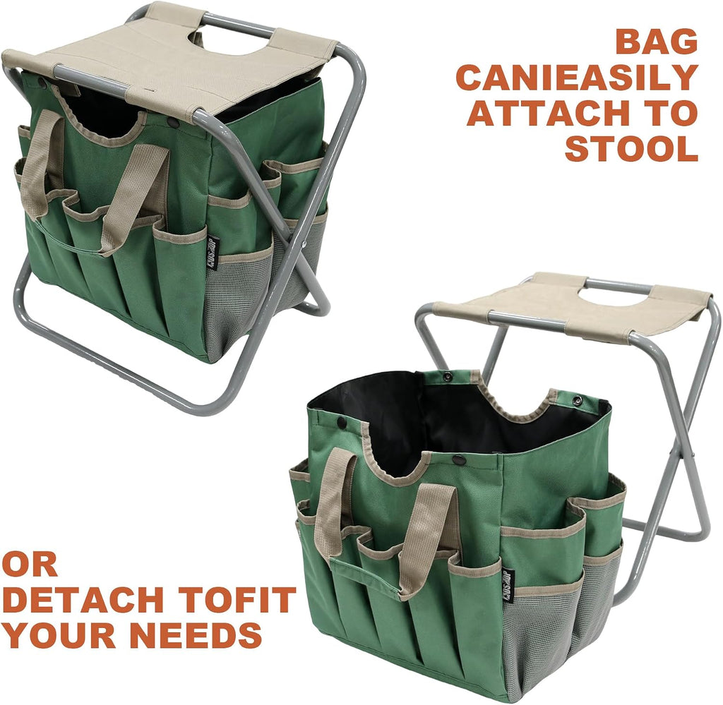 Folding Gardening Stool with Detachable Storage Tote Bag, Gardening Tools Set Organizer for Fishing Outdoor Sports