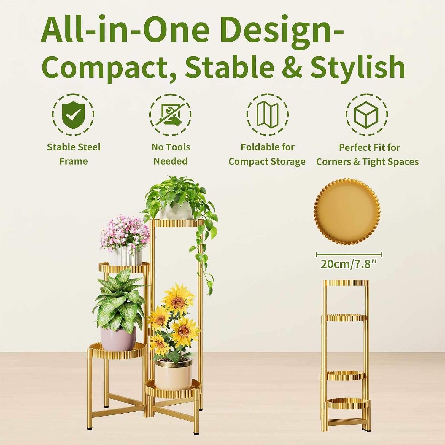 Stand Plants, 4 Tiers Metal Tiered Plant Stands for Outdoor Indoor,Heavy Duty Flower Pot Stands for Multiple