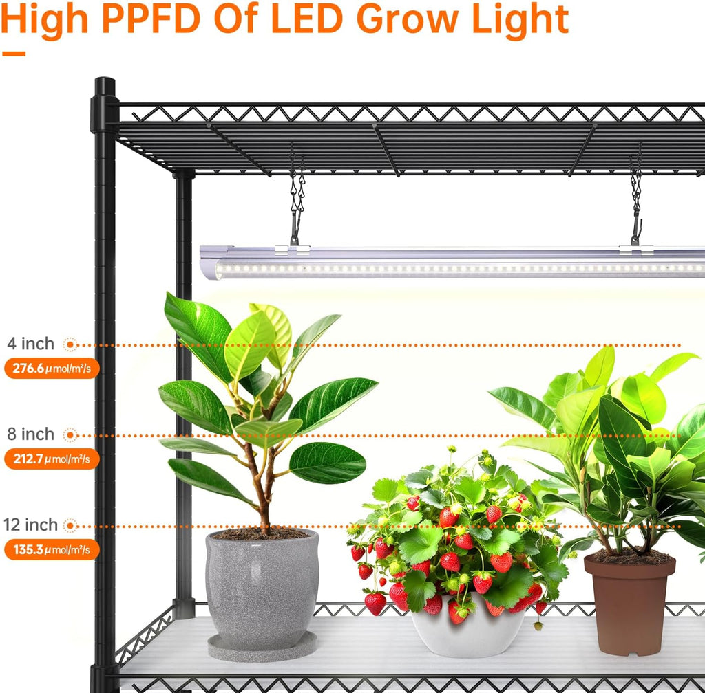 5-Tier Plant Shelf with Grow Light, 29.5x13.8x59in | Grow Light Shelf, Indoor Plant Stand, 4-Pack Full Spectrum LED