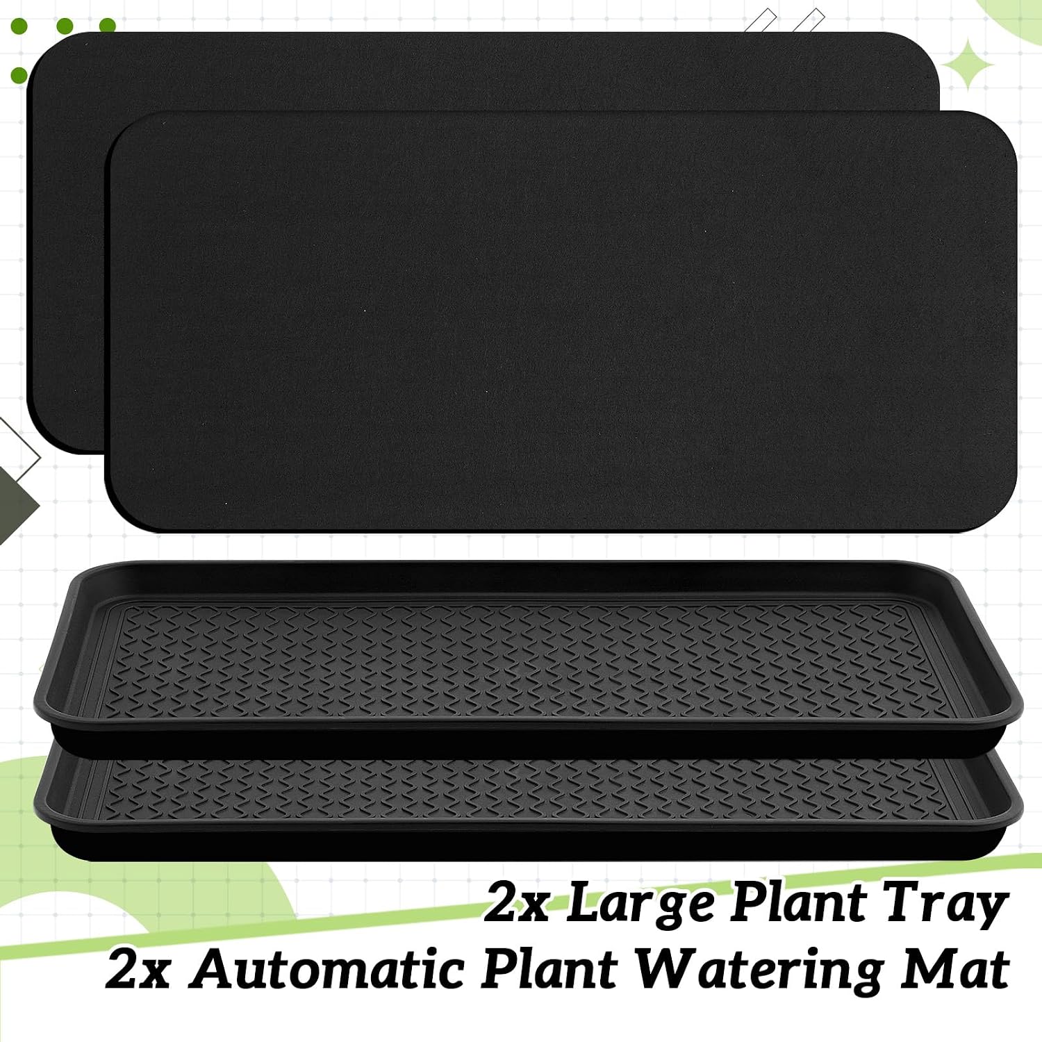 Vesici 2 Set/4 Pcs Large Square Plant Saucer, Self-Watering Trays with Mat | 30 Inch Plant Saucer, 3mm Capillary Mat