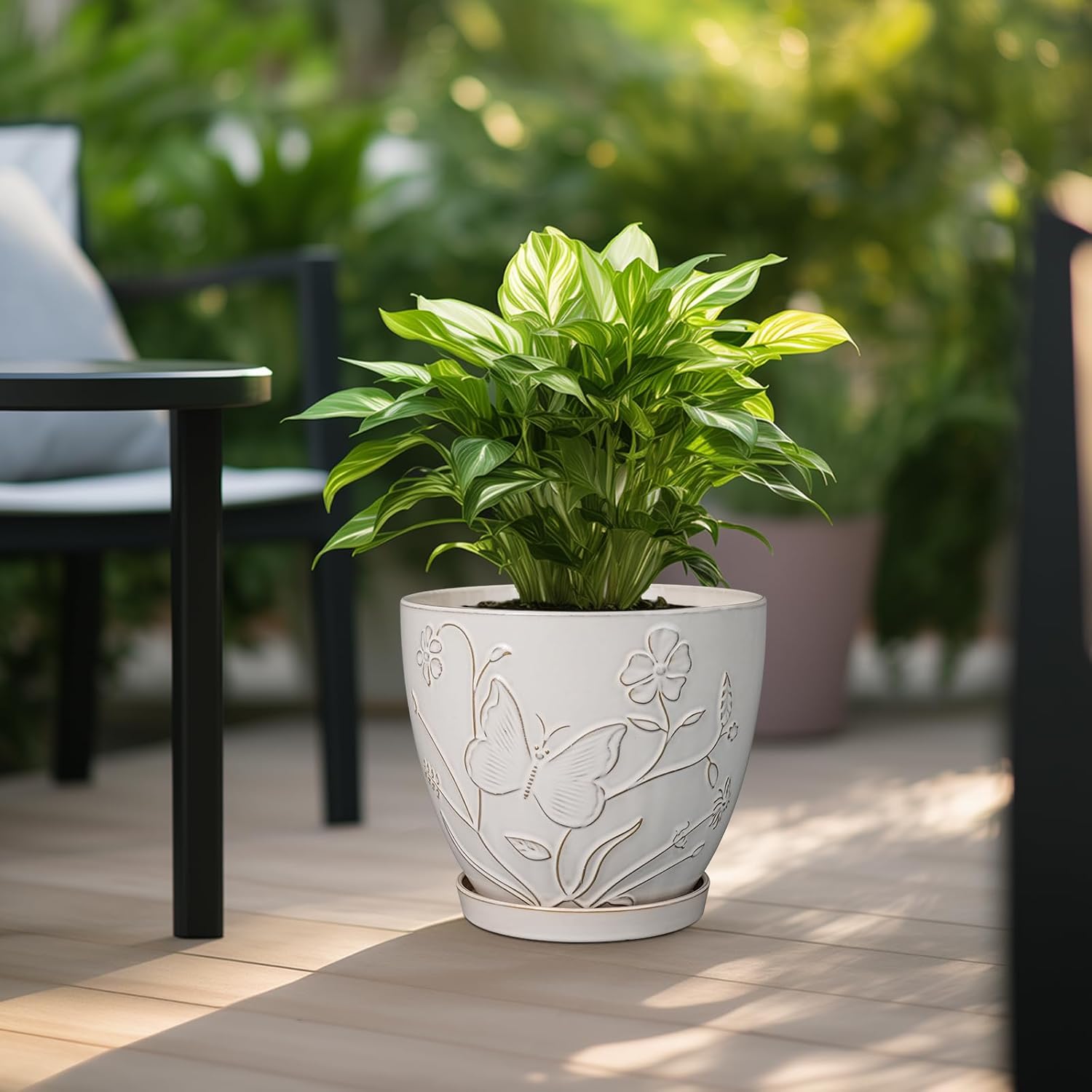 10 Inch Plant Pot Ceramic Planter Pot with Drainage Hole and Saucer Round Planter Large Flower Pot for Indoor Outdoor