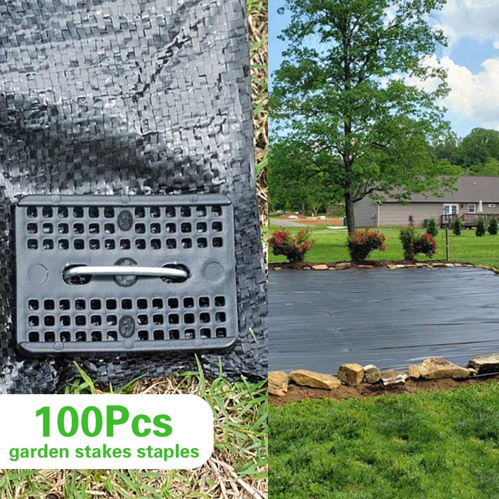 Bakulyor 100 Pcs Landscape Staples + 100 Pcs Gasket, 6 Inch Garden Stakes Staples 11 Gauge U Shaped Galvanized Lawn