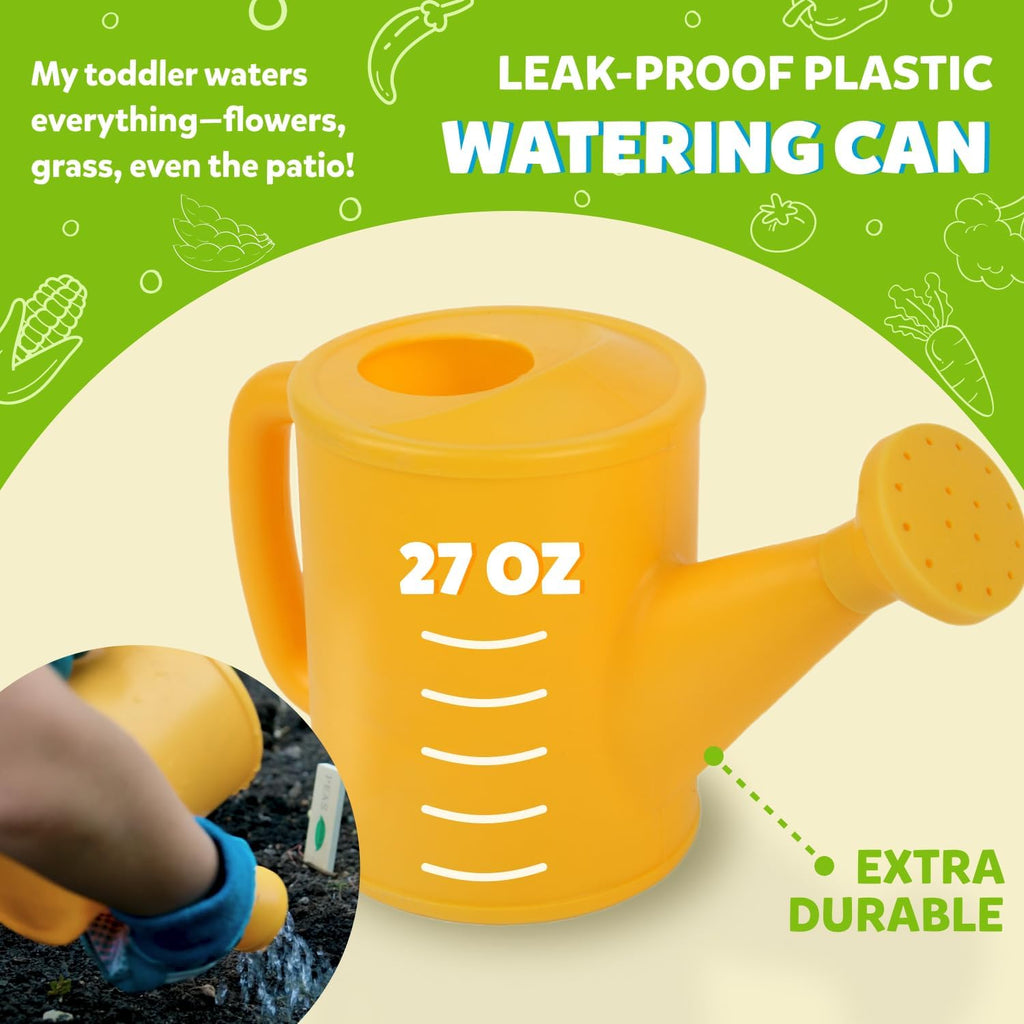 Kids Gardening Set – Toddler Gardening Kit Includes Watering Can for Kids, Shovel, Rake, Plant Stakes, Kids Gardening