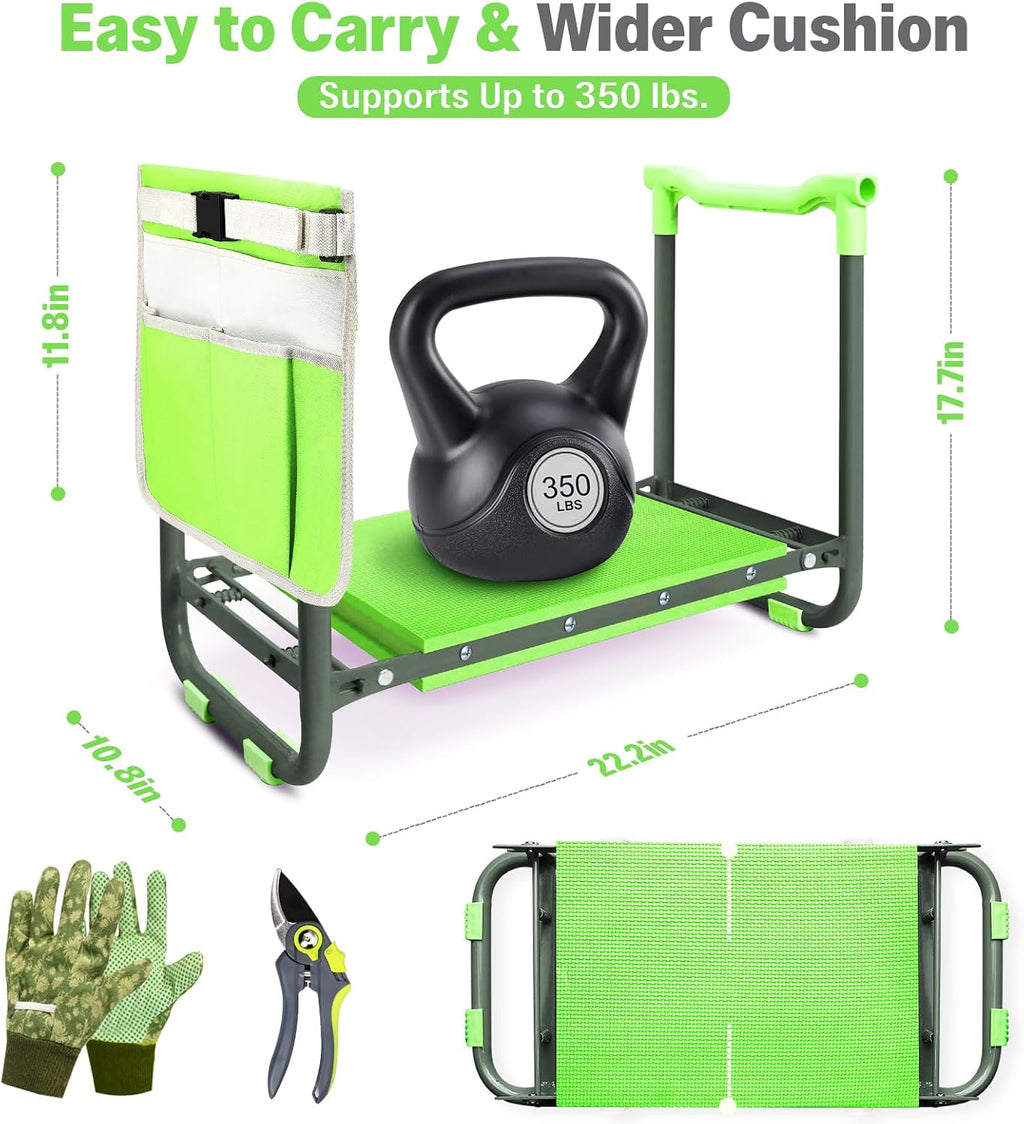 Garden Kneeler and Seat Heavy Duty, Foldable Gardening Stool Bench | With Widened Thick Soft Kneeling Pad and Tool