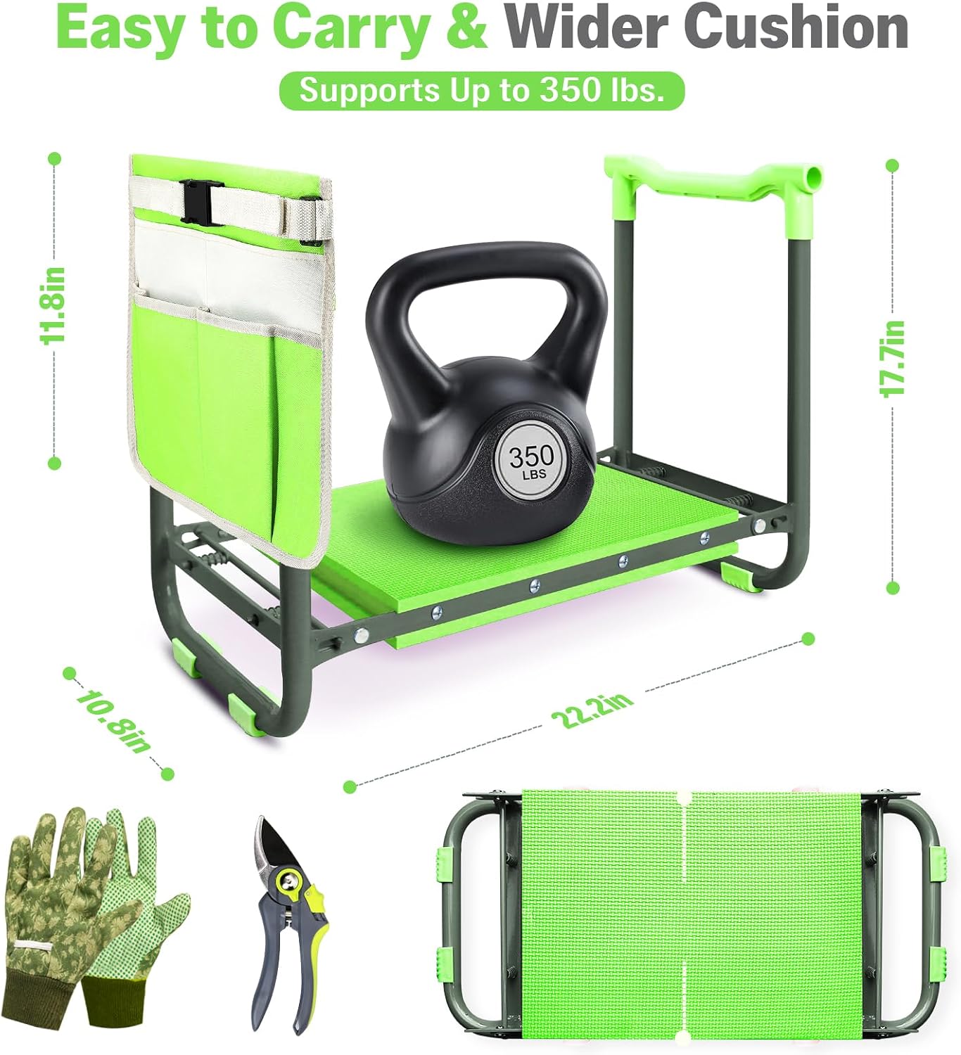 Garden Kneeler and Seat Heavy Duty, Foldable Gardening Stool Bench | With Widened Thick Soft Kneeling Pad and Tool