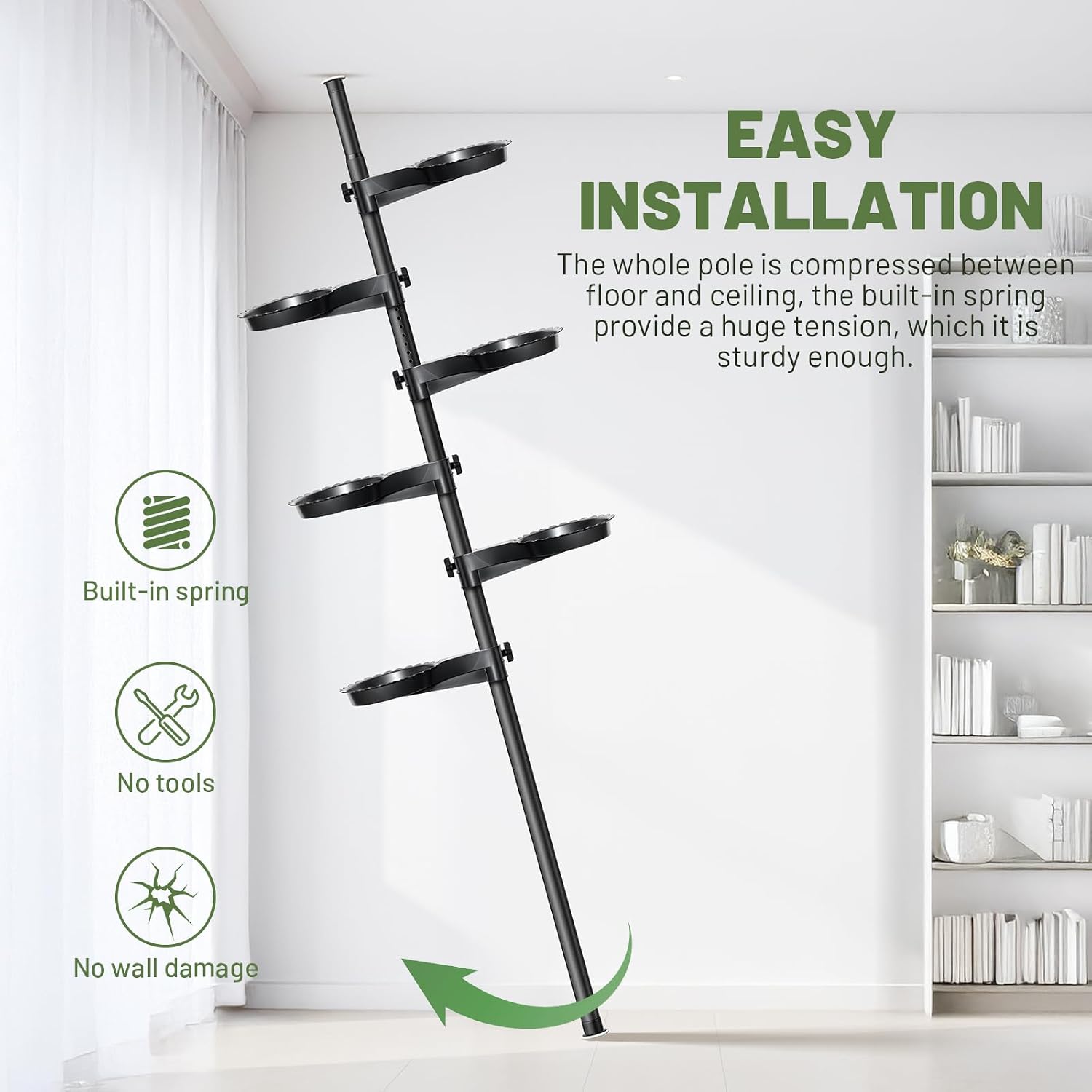 Tension Rod Plant Stand, Plant Poles for Hanging Plants Indoor, 6 Tier Tension Pole Plant Hanger, Floor to Ceiling