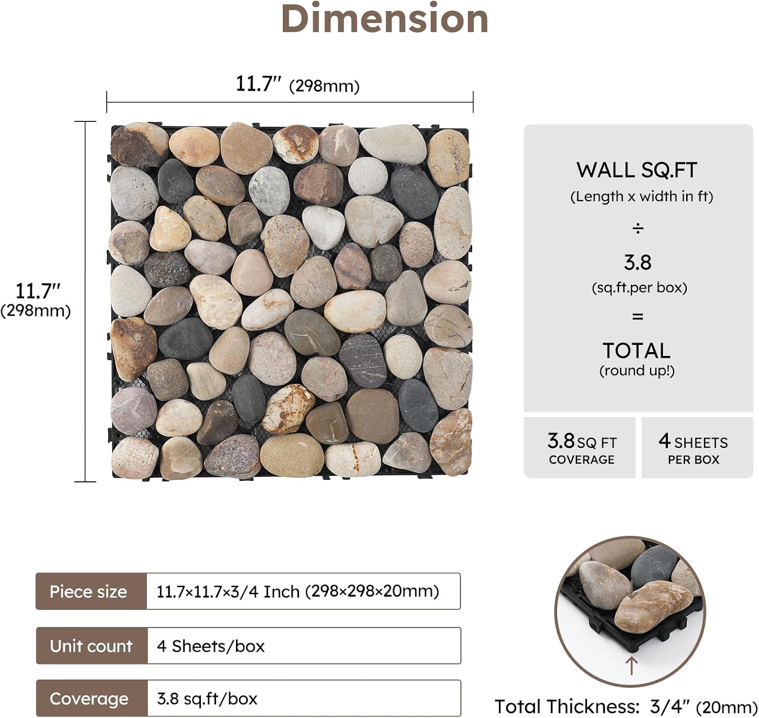 Natural Stepping Stones Deck Tiles for Outdoor River Rock 4 Sheets | Interlocking Square Pavers Landscaping, Sliced