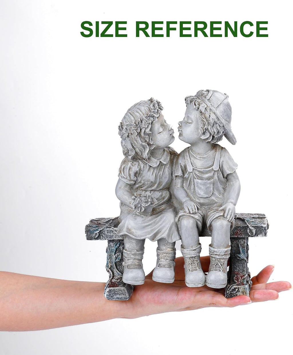 Lily's Home 8.25-Inch First Kiss Statue - Resin Garden Decor for Outside - Outdoor and Garden Decorations - Little Girl