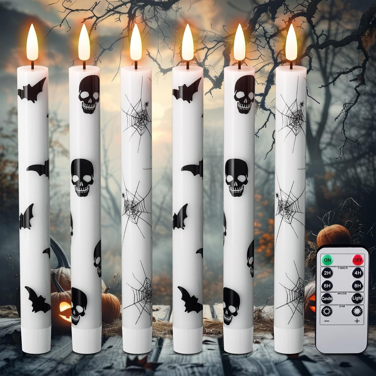 Eldnacele Halloween Decals Flameless Taper Candles with Remote and Timer
