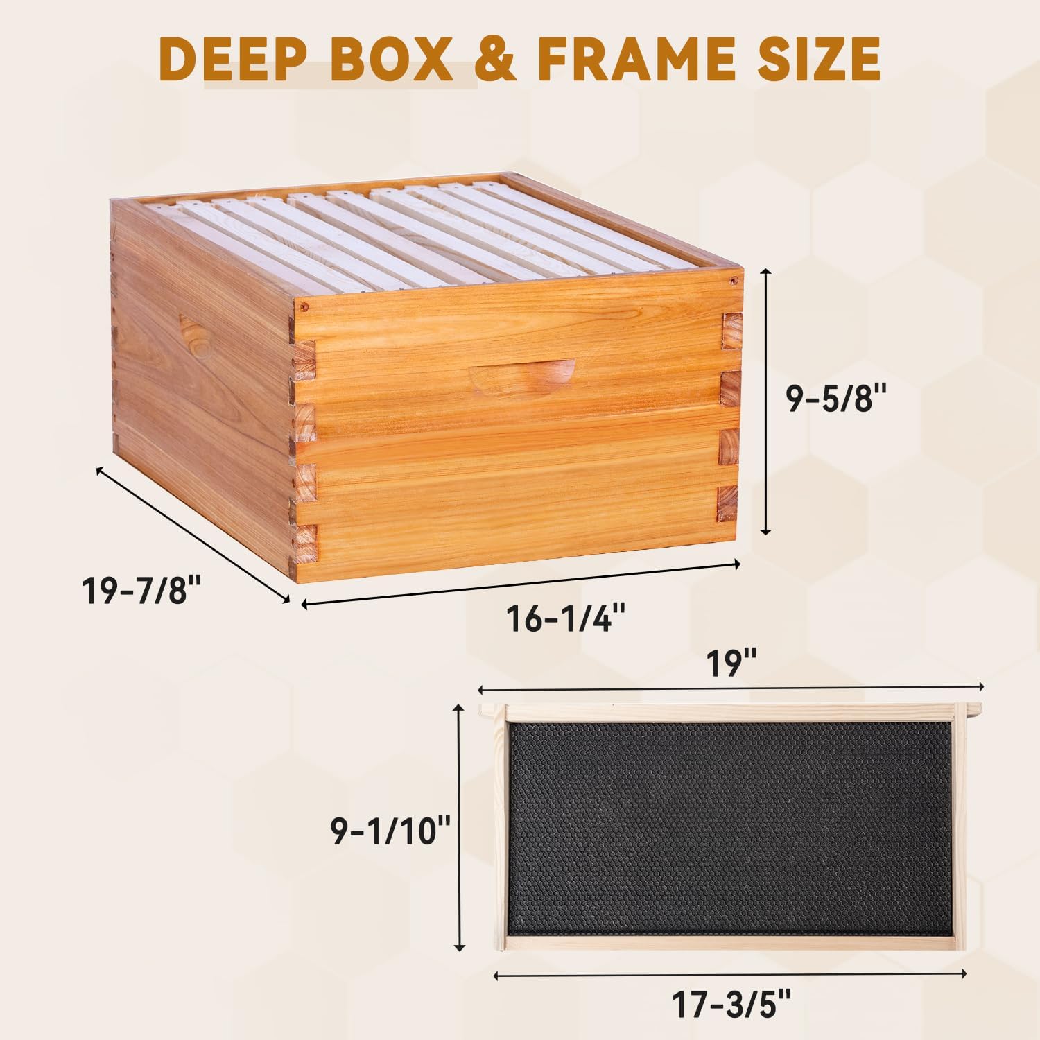POLLIBEE 10 Frame Beehive Box, Langstoth Deep Brood Box Sections of Wood for Beehives, Bee Box Dipped in Heavy Beeswax