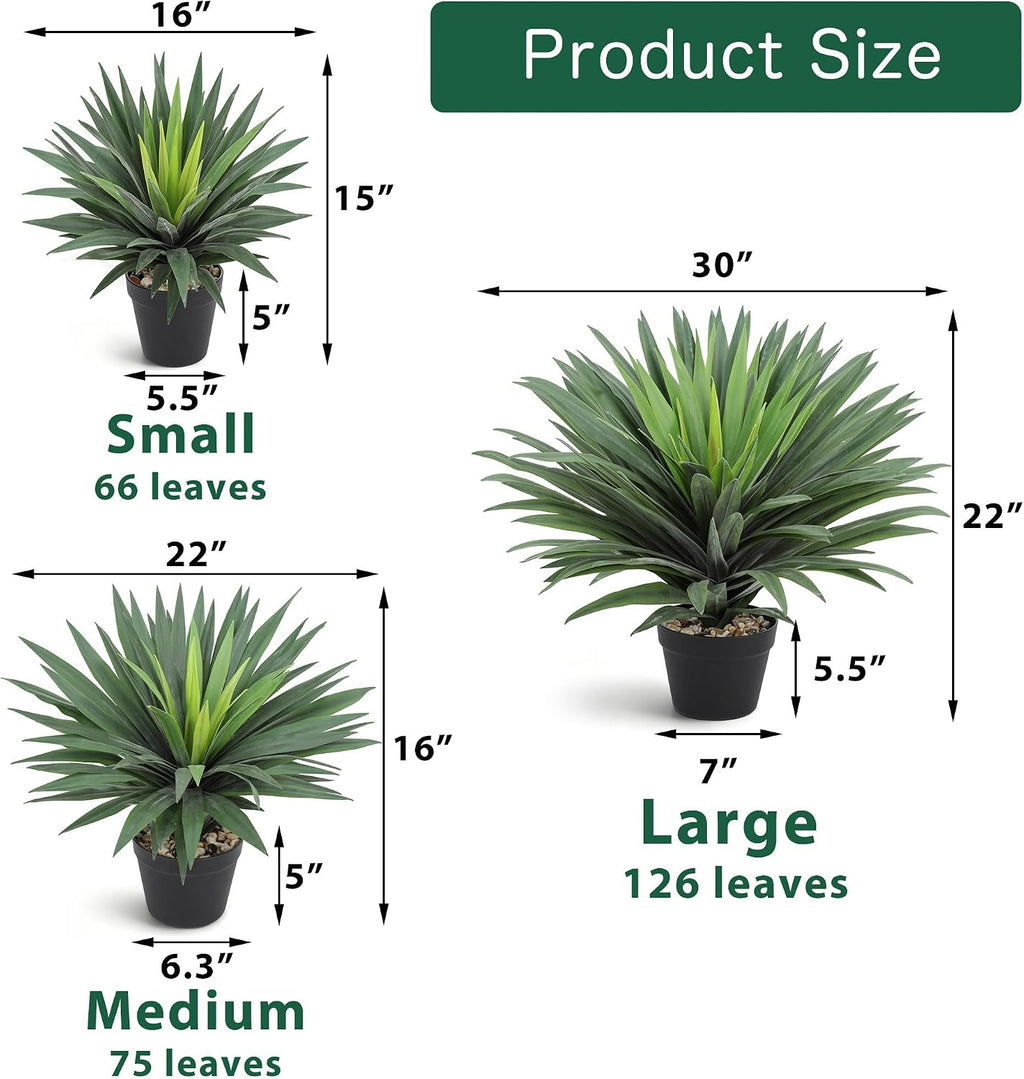 Artificial Agave Plant 30 Inches Wide Large Faux Agave Plant with 126 Realistic Leaves in Pot Fake Greenery Plants for