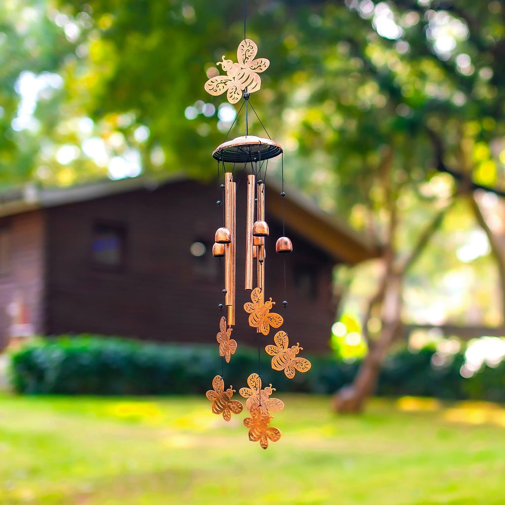 Bee Wind Chimes Outdoor Bee Gifts for Women Mom Men Dad Unique Birthday Metal Honeybee WindChimes for Outside/Indoors