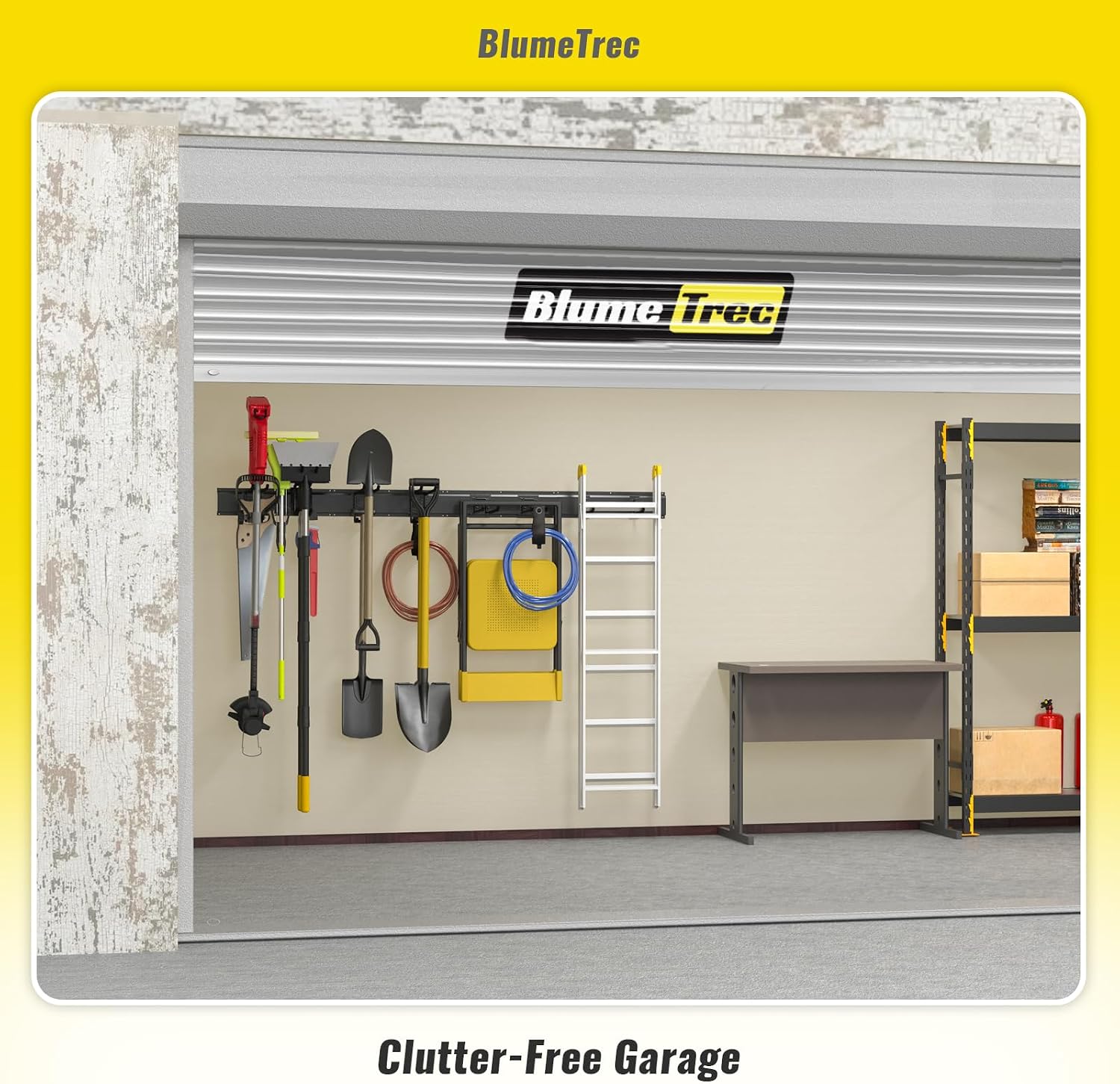 Garage Tool Organizer Wall Mount, 48" Heavy-Duty Metal Wall Organizer, 3 Rails with 6 Adjustable Hooks, Garden Storage