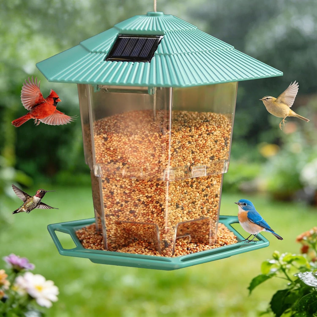 Metal Bird Feeder for Outdoors Hanging, Dark Green