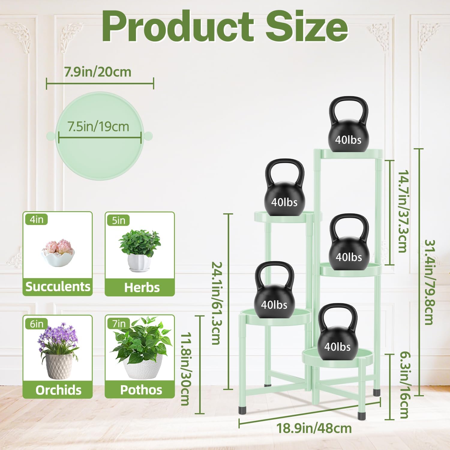 iDavosic.ly Plant Stand Indoor Outdoor, 5 Tier Metal Corner Shelf, Green | Tiered Flower Display Holder, Folding Multi
