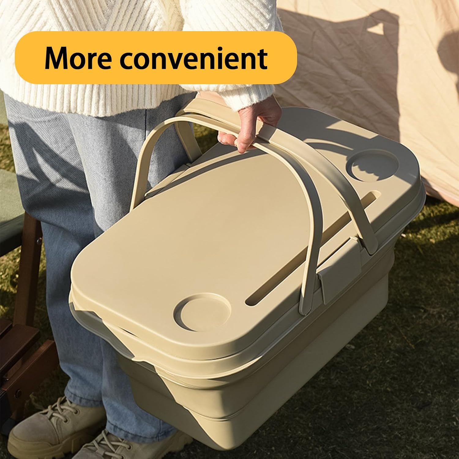 Collapsible Picnic Basket, Collapsible Picnic Basket with Handles (with Table Lid), Collapsible Garden Basket