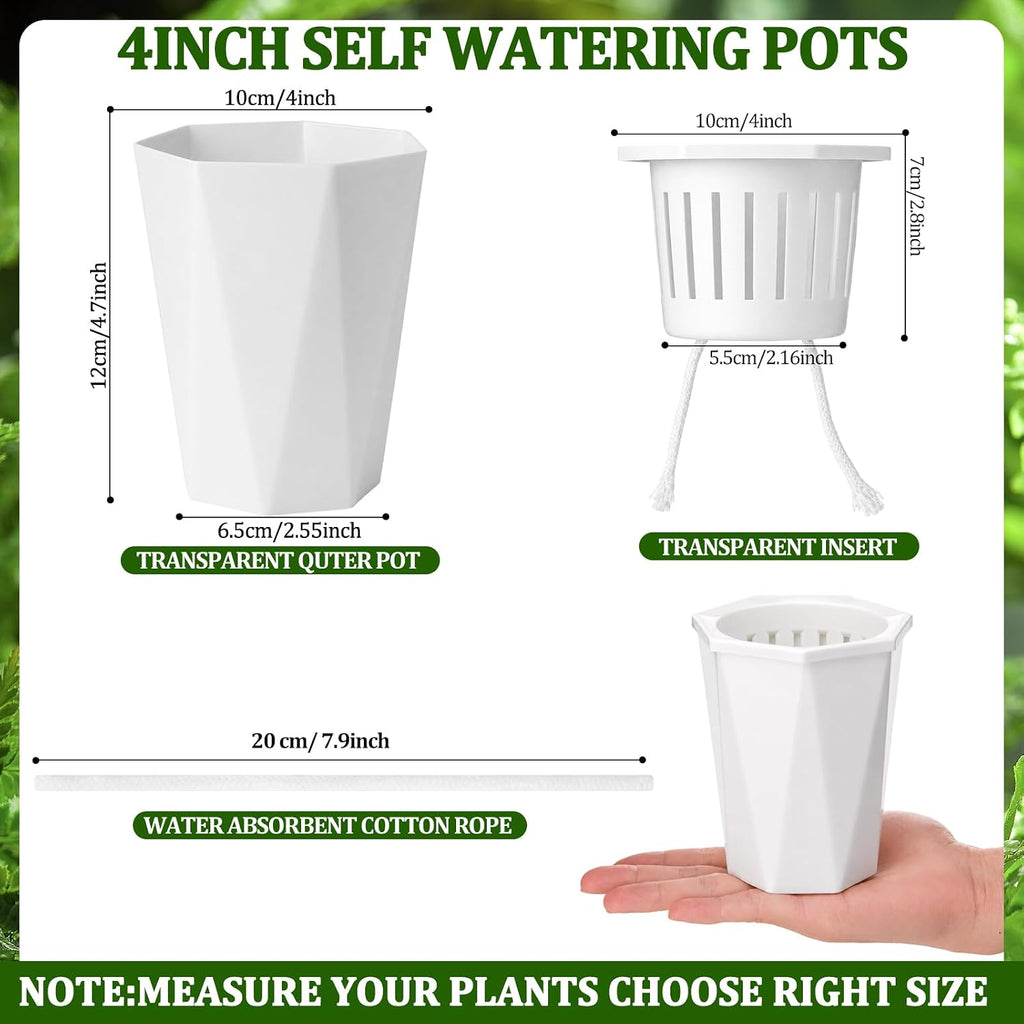 24 Pcs 4" Self Watering Pots for Indoor Plants Plastic Mini Self Water Pots Bulk White Small Flower Planter with Inner