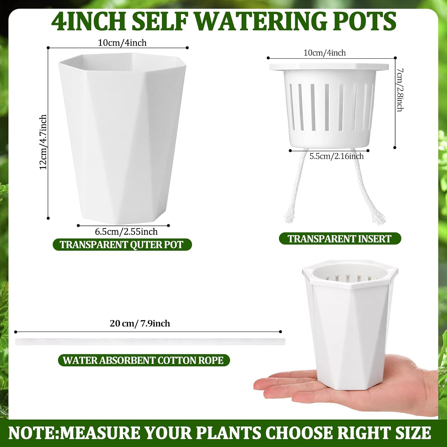 24 Pcs 4" Self Watering Pots for Indoor Plants Plastic Mini Self Water Pots Bulk White Small Flower Planter with Inner