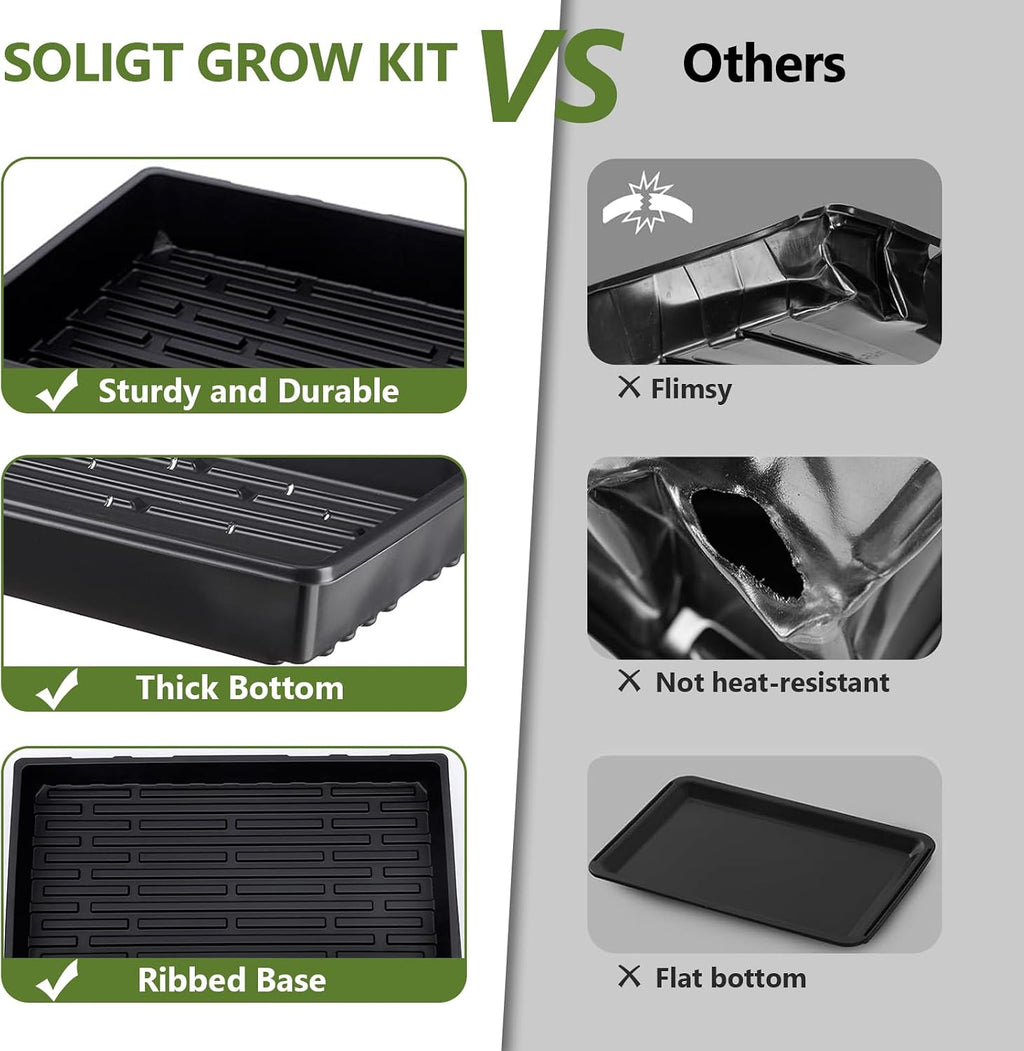 10 Pack Plant Growing Trays No Drain Holes, 21 x 11 x 2.5 in Durable Seed Starter Trays with 3 Mini Gardening Tools