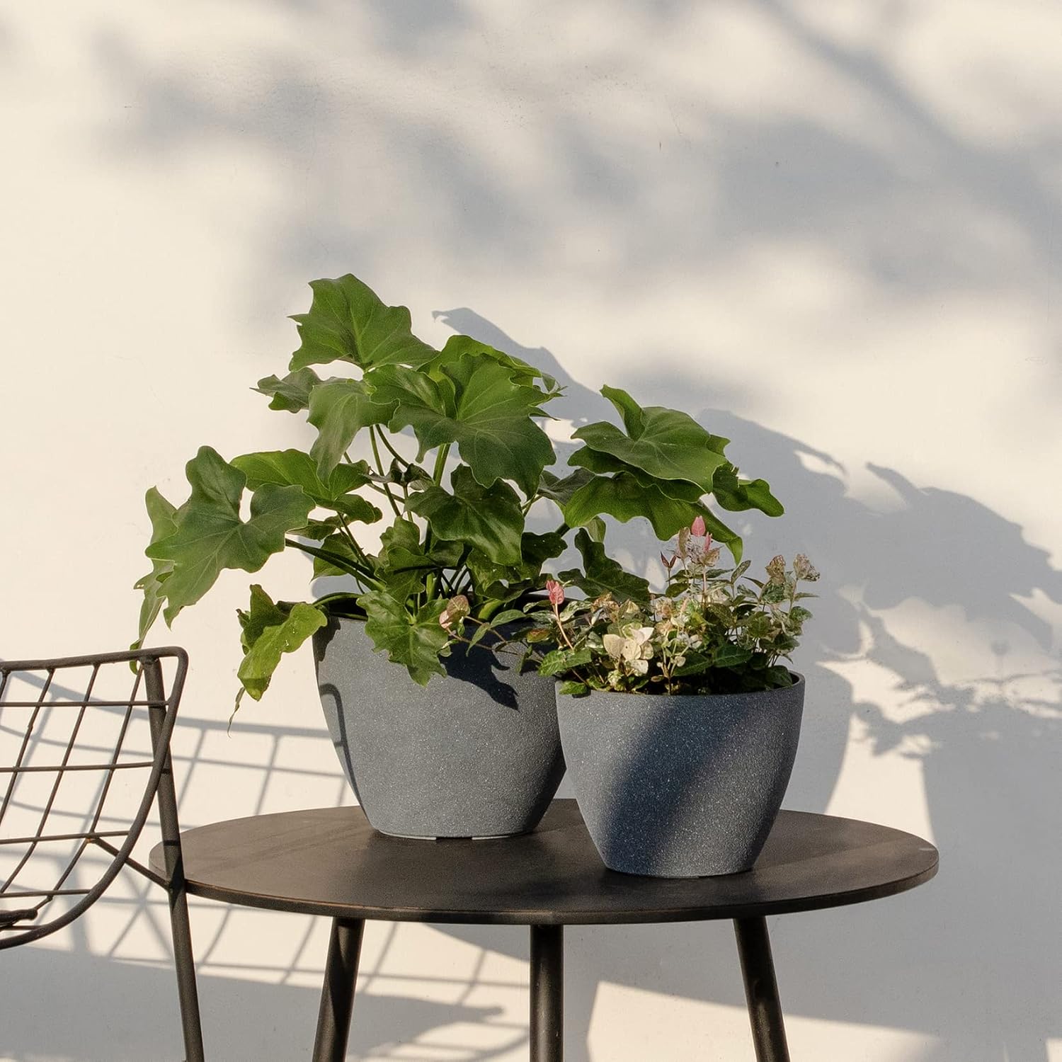 LA JOLIE MUSE Planter Pots, Indoor Outdoor Flower Pot, 8.6+7.5 Inch 2 Pack | Decorative Planter Pot with Drainage Holes