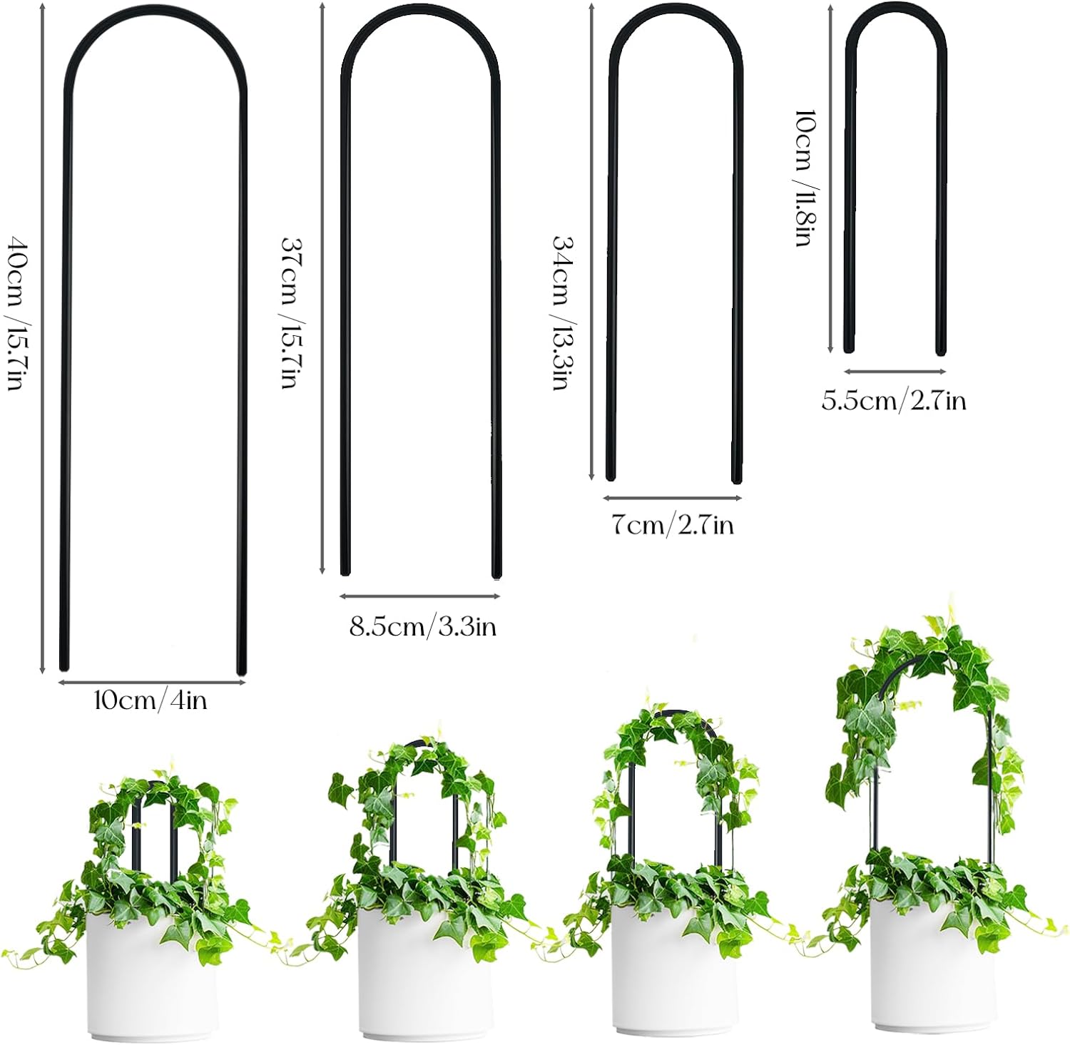 SNAIL GARDEN 8 Pcs Small Trellis for Indoor Plants with 100Pcs Green Cable Zip Ties,4 Sizes Indoor Plant Trellis for
