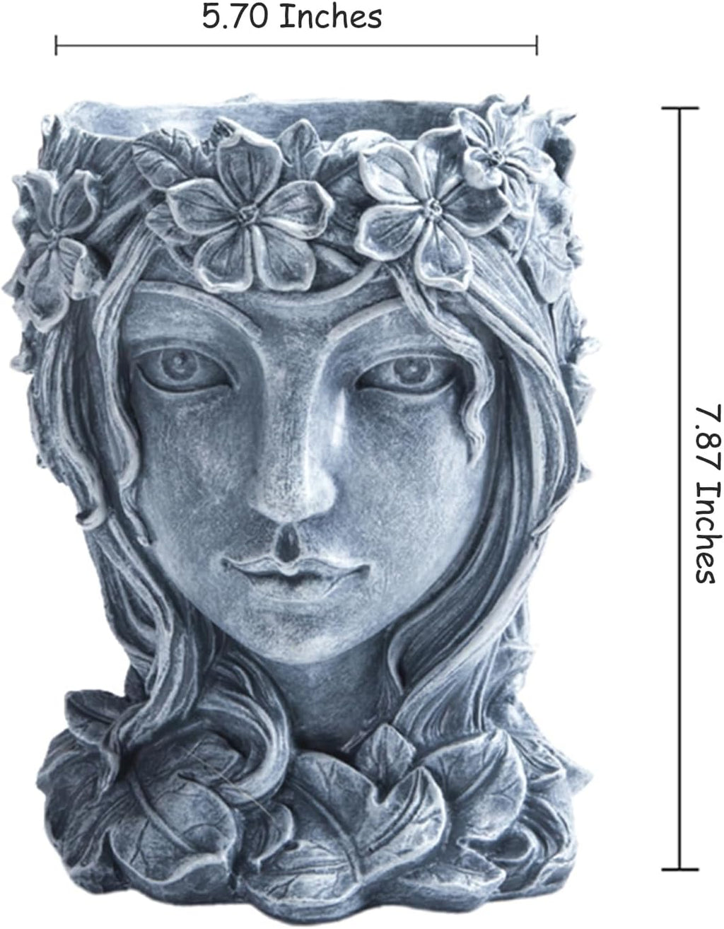 Face Flower Pot Head Planter with Drainage Hole,Cute Resin Goddess Face Planters Pots Opend Eyes (Goddess Gray(Large))