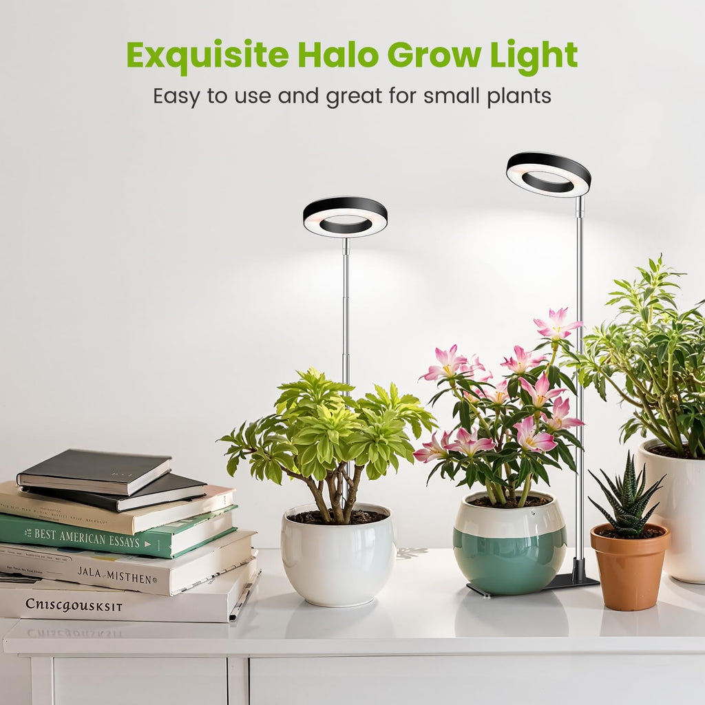 Kullsinss 3.5in Halo Plant Lights for Indoor Growing, 48 LEDs Full Spectrum | Black Grow Light with Base, 6/12/16H
